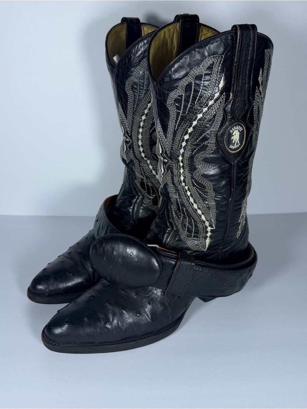 Maraffy Country Western Cowboy Boots Men 7.5 Exotic Ostrich Leather Embroidery